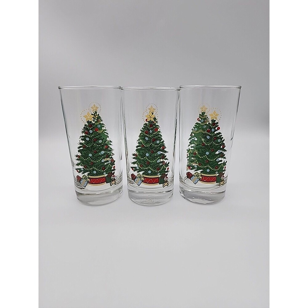 Vintage HOMCO Home Interiors Gifts 8728 Christmas Tree Tumbler Glasses Set of 3